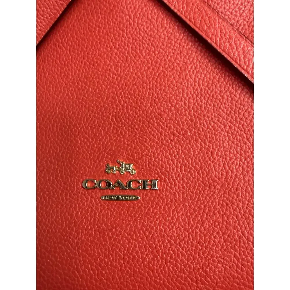Coach Red Gold Detailed Turnlock Tie Medium Tote Purse‎ Bag